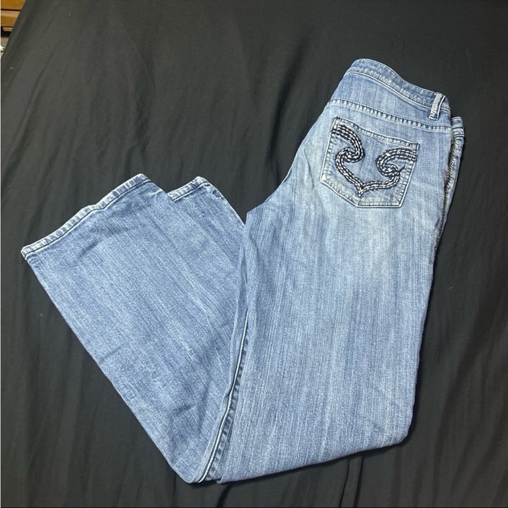 Y2K Reba Light Blue Women's Bootcut Jeans with Embroidered Back Pocket sz12